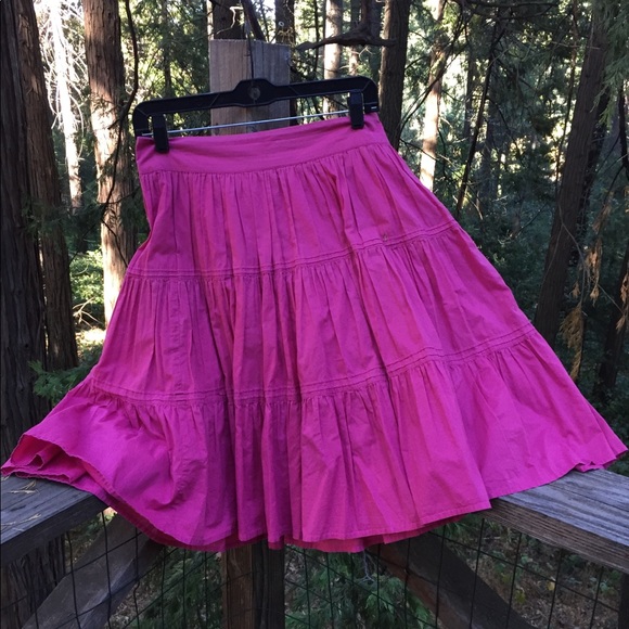 Dresses & Skirts - Cotton pink magenta  crinkled  vintage tiered  mini skirt